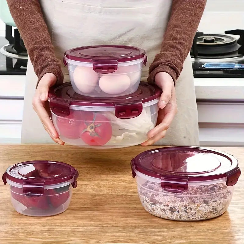 Conjunto de Potes Herméticos Redondos com Trava de Vedação – 4 Peças