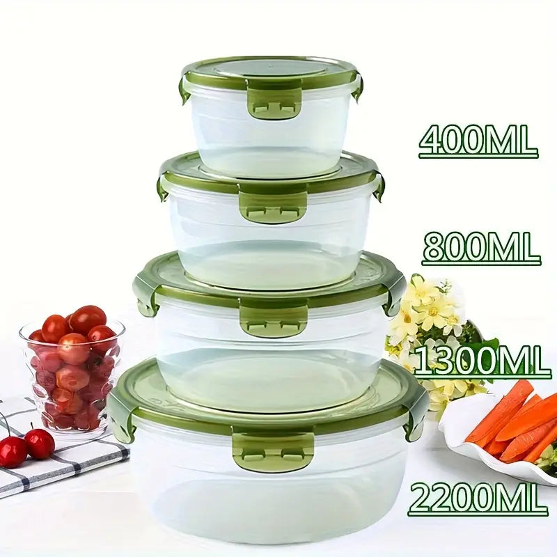 Conjunto de Potes Herméticos Redondos com Trava de Vedação – 4 Peças
